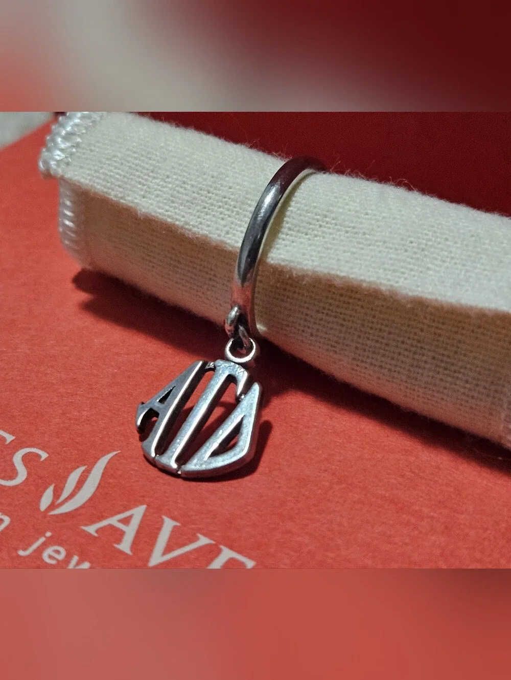 James Avery Vintage/Retired 'Alfa Gamma Delta' Dangle Silver Ring Charm - Size 7